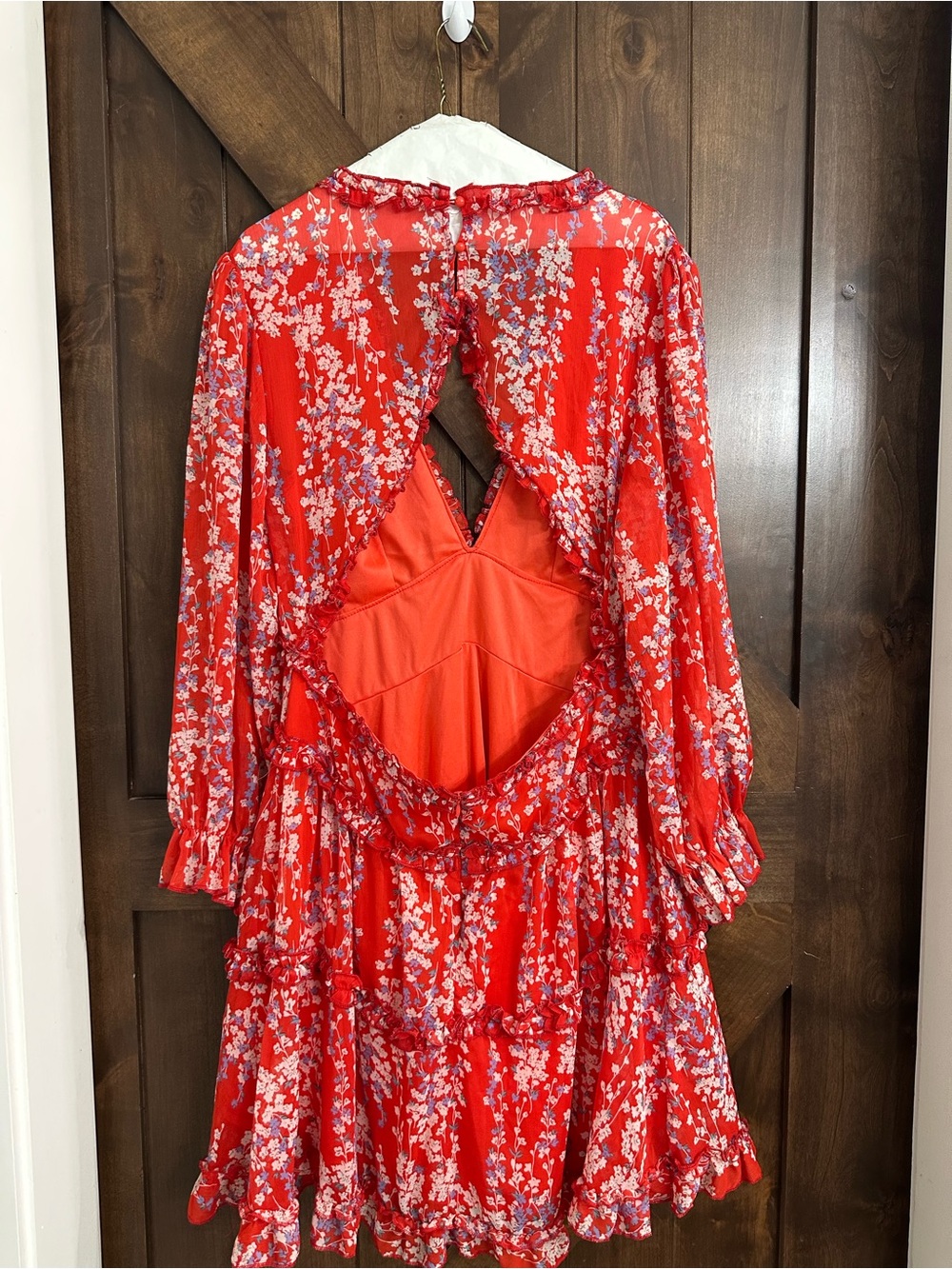 Amazon Red Floral Ruffled Mini Dress - Picture 5 of 6